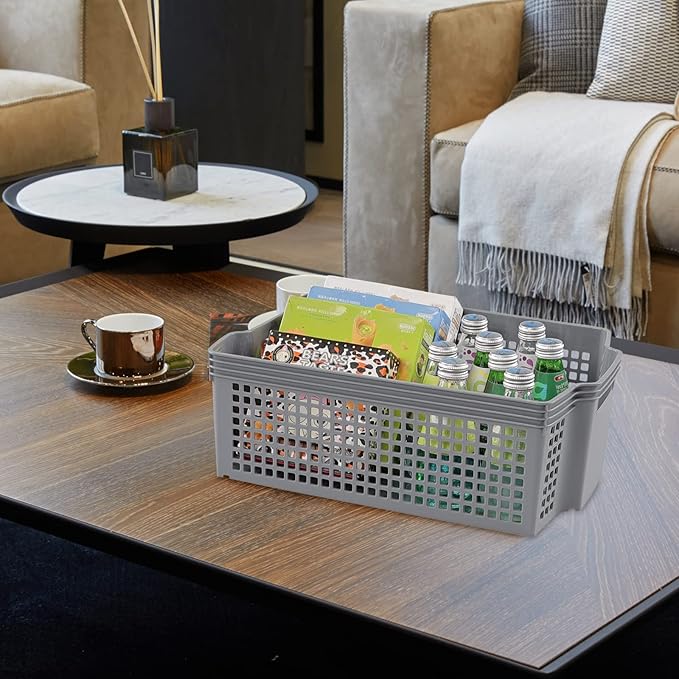 Plastic Stacking Storage Baskets, Stacking Plastic Tray Baskets, 2-Pack