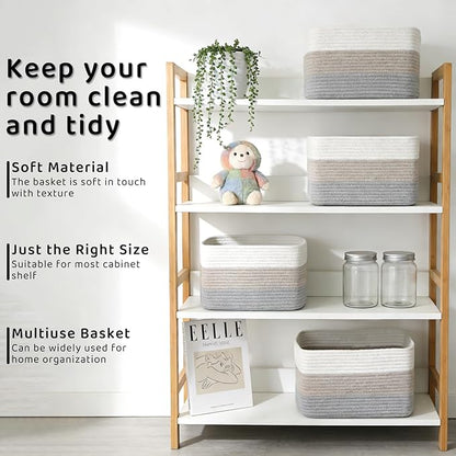 4 Pack Large Storage Baskets for Organizing, 16''Lx12''Wx8''H Woven Baskets for Storage Toys, Towels, Books, and Clothes, Cotton Rope Basket for Shelves with Handle