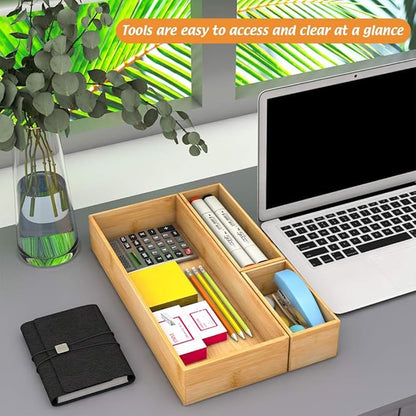 Bathroom Vanity Tray Organizer Bamboo, Small Wood Tray for Counter Kicthen Drawer, Rectangular Toilet Paper Storage Basket Box, Guest Sink Tray Decor, Bathroom Accessories 15" x 6" x 2.5"