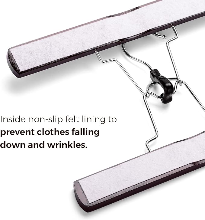HOUSE DAY Wooden Pants Hangers 10 Pack, Non Slip Wood Skirt Hangers, Wood Jeans/Slack Hanger with 360° Swivel Hook, Clamp Hanger for Skirts, Slacks