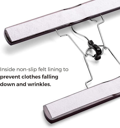HOUSE DAY Wooden Pants Hangers 20Pack, Clamp Hangers with Felt Lining, Non-Slip Wooden Skirt Hanger with 360 Swivel Hook, Sturdy Jean Hanger