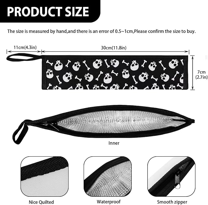 COEQINE Skull Portable Utensils Case Black Halloween Decoration Kitchen Decoration Foldable Cutlery Pouch Chopsticks Pouch With Zipper for Travel