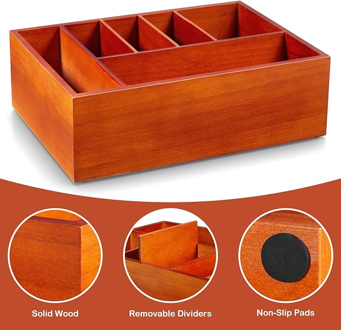 Utensil Holder for Party - Wooden Paper Plate and Utensil Caddy for Countertop - Silverware Caddy for Cup Fork Spoon Napkin - Cutlery Organizer for Kitchen Camping Buffet Picnic