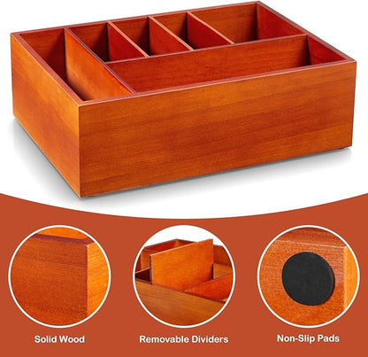 Utensil Holder for Party - Wooden Paper Plate and Utensil Caddy for Countertop - Silverware Caddy for Cup Fork Spoon Napkin - Cutlery Organizer for Kitchen Camping Buffet Picnic