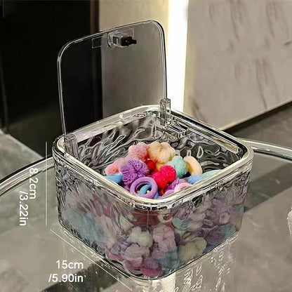 Chic Transparent Hair Accessory Organizer,Portable Flip-Top Hair Tie Organizer,Vanity Container (Gray,M)