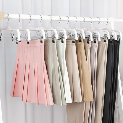 TOPIA HANGER Wooden Pants Hangers,Slim Natural Wood Skirt Hangers with Anti-Rust Hook and Adjustable Metal Clips, Perfect for Skirts, Pants, Slacks-20 Pack-CT17W20