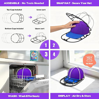 Hat Washer Cage for Washing Machine Baseball Hat Cleaner Rack for Washer & Dishwasher, Structured Cap Shaper & Protector for Hats, 1-Pack (Assembly Required)