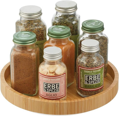 mDesign Bamboo Lazy Susan Turntable Food Storage Container for Cabinets, Pantry, Refrigerator, Countertops, Spinning Organizer for Spice Bottles, Condiments, Baking, 9" Round, Echo Collection, Natural