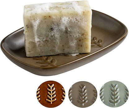 Miamolo Soap Dish Soap Holder Shower, Ceramic Soap Dishes for Bar Soap Sponge, Farmhouse Shower Soap Dish, Large Soap Saver Tray for Bathroom Kitchen Sink, Easy Cleaning, Extend Soap Life, Brown