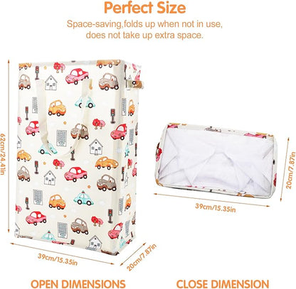 Odonata Slim Laundry Hamper Handles Collapsible Laundry Basket Thin Dirty Clothes Basket Narrow Laundry Bag Foldable Dirty Hamper 48L (Car)