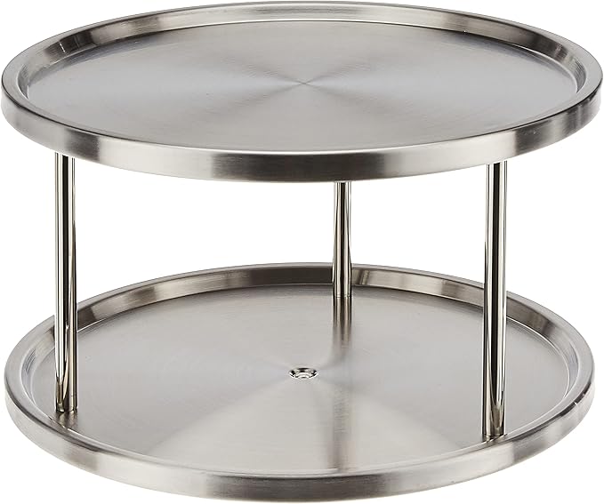 Estilo Stainless Steel 2-Tier Spice Rack Lazy Susan Organizer | 360-Degree Racks for Inside Cabinets | Rotating/Spinning Storage | Food, Kitchen, Pantry, Medicine