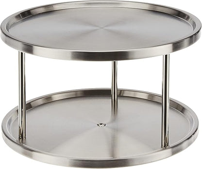 Estilo Stainless Steel 2-Tier Spice Rack Lazy Susan Organizer | 360-Degree Racks for Inside Cabinets | Rotating/Spinning Storage | Food, Kitchen, Pantry, Medicine