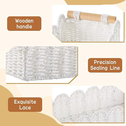 Toilet Paper Storage Basket Bathroom Counter Organizer Wicker Baskets for Organizing Cute Basket for Bedroom Nursery Room Kitchen Bathroom Decor-White