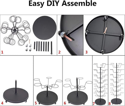 Standing Hat Rack Stand, Cowboy Hat Rack with 40 Hooks, 8 Tier Metal Hat Organizer Rack, Floor Hat Display Rack for Home Store Vendors(Gold,8 Tier)