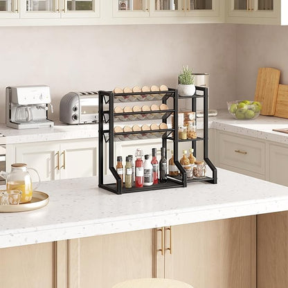 HOOBRO 4-Tier Spice Rack, Seasoning Organizer, Stackable Spice Rack Organizer, Spice Jar Storage Organizer, for Kitchen, Cupboard, Countertop, Black BK48TL01