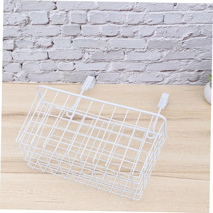 INOOMP White Hanging Storage Rack Over Door Basket Organizer for Kitchen Bathroom Office Cabinet Rust Coated Hanging Basket Shelf Easy Install Needed