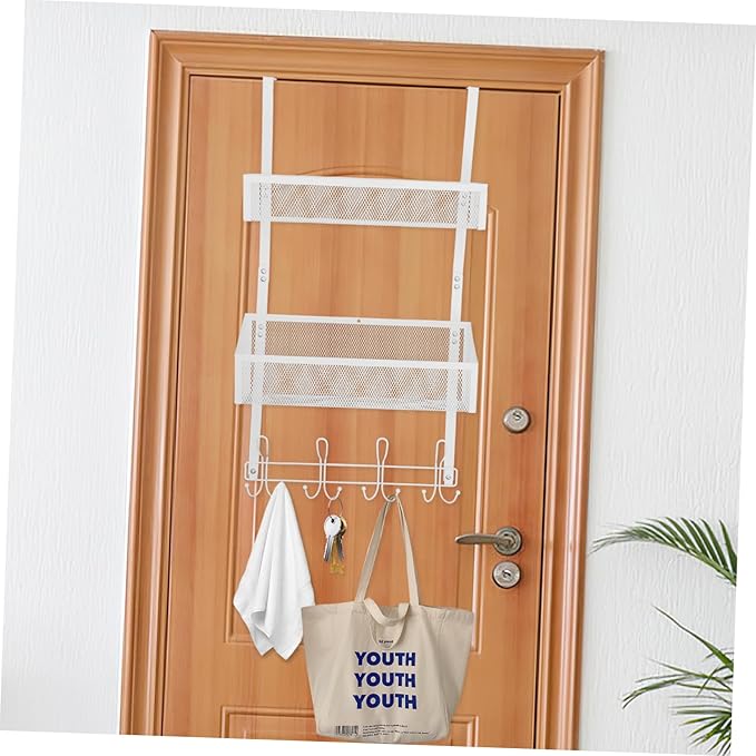 Door Storage Organizer Rack with Hooks Multi-Layer Mesh Basket for Bedroom and Bathroom No-Drill Back of Door Hanging Shelf Storage Solution