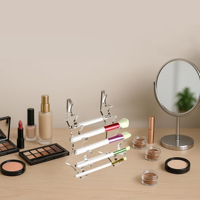 AMT Acrylic Pen Holder, CLEAR Makeup Display, Thick and Sturdy, Organizer Holder for Makeup Brush Fountain Pen, E-Cigarette, Vapor Display Case. (6 Slots)