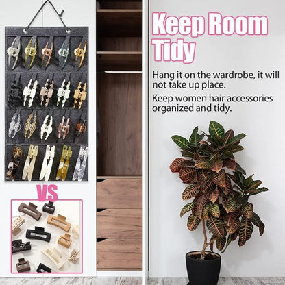Claw Clip Organizer,Large Hair Clip Organizer,Premium Felt Hanging Claws Clips Storage Hanger for Girls Women Hair Clip,Banana Clip,Bows(NO Accessories) Display Stand for Wall Door Closet (Dark Grey)