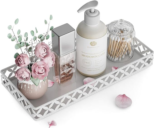 Bathroom Vanity Tray - Small Rectangle Decorative Tray - 11 Inch White Perfume Makeup Tray for Bathroom Counter
