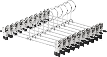 Metal Pants Hangers with Clips, Lightweight Skirt Hangers, 13 Inch, Strong Grip Clips, Black and Silver, 15 lb Capacity