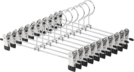 Metal Pants Hangers with Clips, Lightweight Skirt Hangers, 13 Inch, Strong Grip Clips, Black and Silver, 15 lb Capacity
