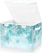 Senya Collapsible Storage Bins with Lids, Silver Winter Teal Turquoise Snowflakes Christmas Storage Boxes Clothes Baskets for Organizing