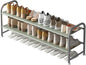 INGIORDAR Shoe Rack 2 Tier Long Storage Organizer Wide Metal Shoe Shelf for Closet Entryway Grey