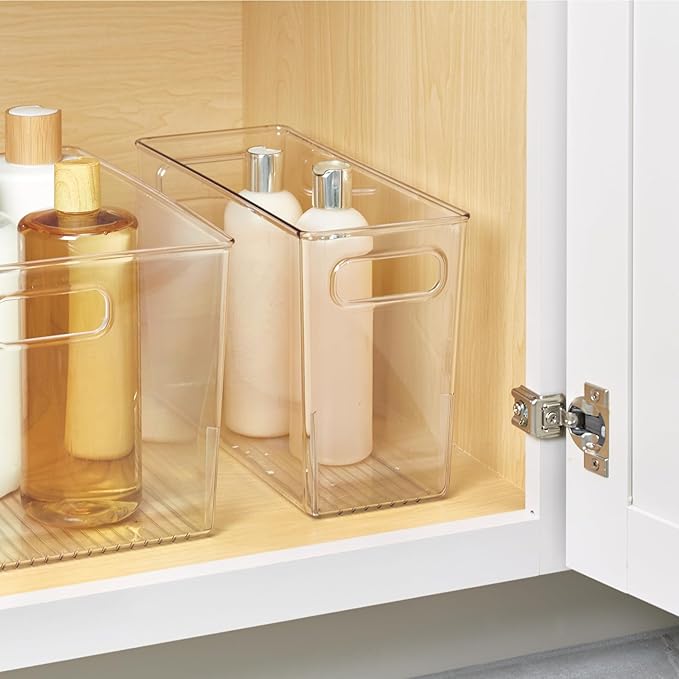 iDesign Slim Clear Plastic Bathroom Storage Bin, Tall Narrow Organizer for Lotions, Creams, and Toiletries
