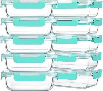 M MCIRCO 10-Pack 22 Oz Glass Meal Prep Containers with Lids - Microwave, Oven, Freezer & Dishwasher Safe - Green