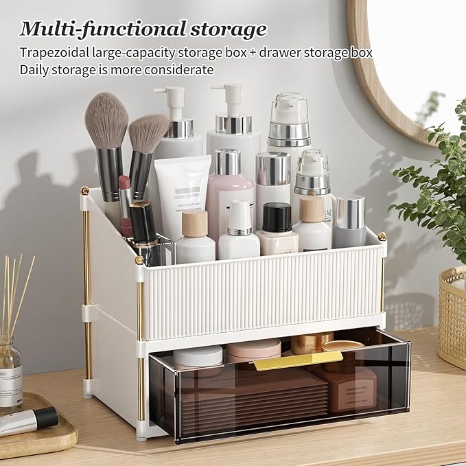 INVSSENE Stackable Makeup Organizer Countertop, Storage Perfume Skincare Cosmetic Lipstick Face Mask Makeup Brush Palettes, Ideal for Vanity Bathroom Counter