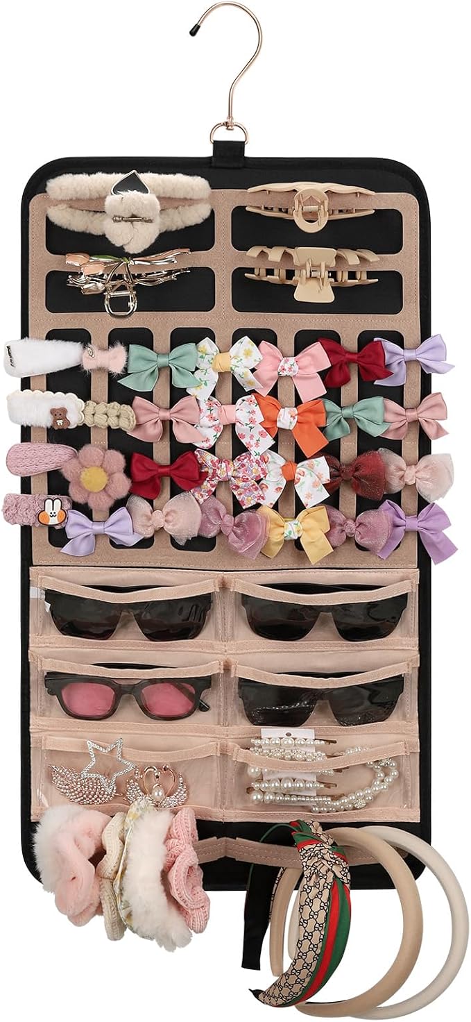 Ethereal Hanging Claw Clip Organizer for Women/Girls, Hair Bows Holder with Hanger Metal Hooks, Hair Accessories Organizer for Sunglasses, Hair Clip, Scrunchies (Only Bag)