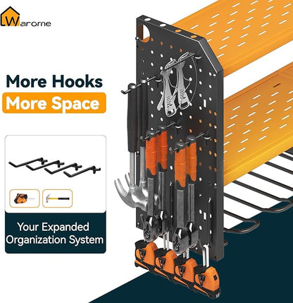Warome Tool Organizer with Charging Station, Power Tool Rack Wall Mount with 8-Outlet Power Strip, Tool Storage for Garage with 8 Cordless Drill Holders, Battery Utility Shelf in Yellow
