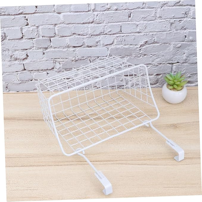 IMIKEYA White Hanging Rack Over Cabinet Door Basket Organizer for Kitchen Bathroom Office Rust Resistant Ventilated Storage Shelf Maximizing Space Without Hardware Installation