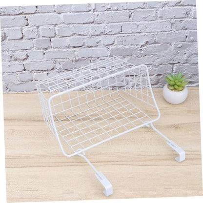 IMIKEYA White Hanging Rack Over Cabinet Door Basket Organizer for Kitchen Bathroom Office Rust Resistant Ventilated Storage Shelf Maximizing Space Without Hardware Installation