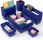 25 PCS Drawer Organizer Set, 4 Size Makeup Drawer Divider Organizer With Non-Slip Pads, Interlocking Plastic Storage Bins for Office,Jewelry Vanity,Gadgets, Bathroom,Kitchen, Navy