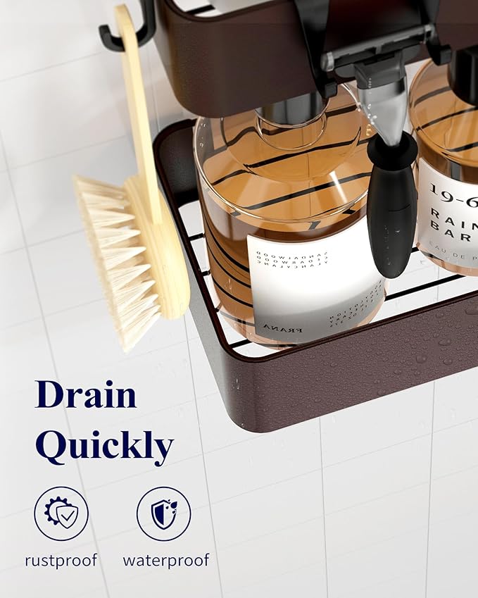 Kitsure Shower Caddy - 2 Pack Adhesive Shower Organizer, Rustproof Metal Shelves, No-Drill Bathroom Organizers and Storage, Brown, Large