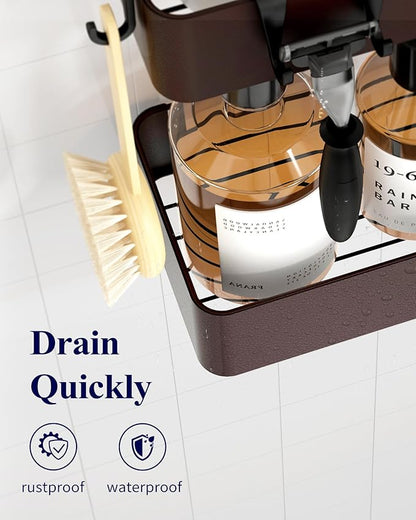 Kitsure Shower Caddy - 2 Pack Adhesive Shower Organizer, Rustproof Metal Shelves, No-Drill Bathroom Organizers and Storage, Brown, Large