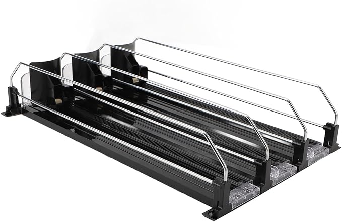 Drink Dispenser for Refrigerator, Self Pushing Soda Can Organizer Adjustable Divider for Refrigerator Supermarket (Black)
