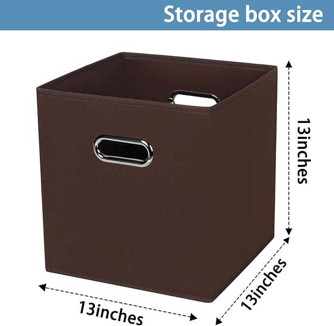 Fabric Cubby Storage Bins, 13x13x13 Inches, Foldable Storage Bins with Dual Handles, Set of 6, Coffee