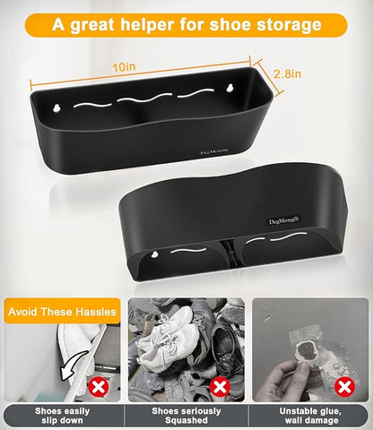 Wall Mounted Shoe Rack, Adhesive & Drill Mount Hanging Shoe Organizer, Plastic Shoe Storage for RV, Camper, Closet & Door, Patent Protected, PATENT PROTECTED, Black-8Pack