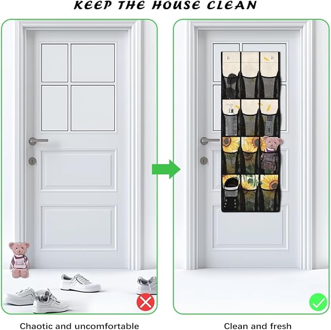 Sunflower Behind Door Shoes Hang Holder Rack,Storage for Small Spaces,Shoes Hanger Storage Organizer Bag for Bedroom Unique Print