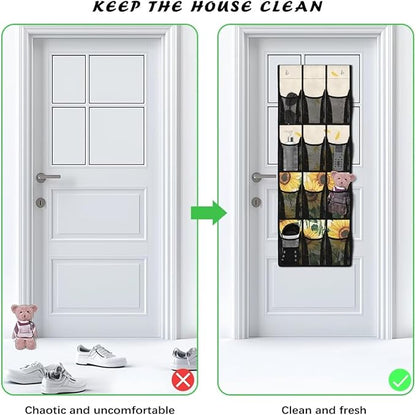 Sunflower Behind Door Shoes Hang Holder Rack,Storage for Small Spaces,Shoes Hanger Storage Organizer Bag for Bedroom Unique Print
