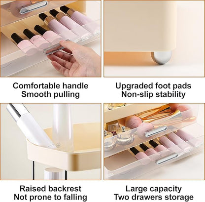 DASITON 4 Tiers Makeup Organizer, 2 Drawers Large Cosmetic Organizers for Vanity Bathroom Countertop, Bathroom Organizers and Storage for Skincare, Cosmetic, Perfume, Dresser Organizer (Cream+Clear)