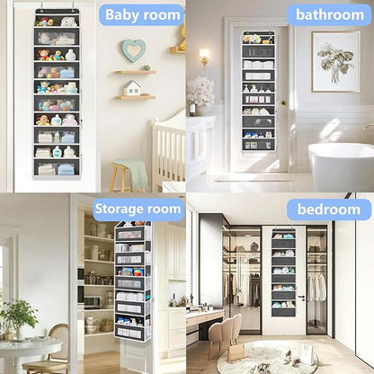 Over the Door Organizer with 5 Front Pockets and 5 Mesh Side Pockets,Extra Large Hanging Organizer for Over the Door Storage in Bedroom, Bathroom,Pantry, Nursery (Black)