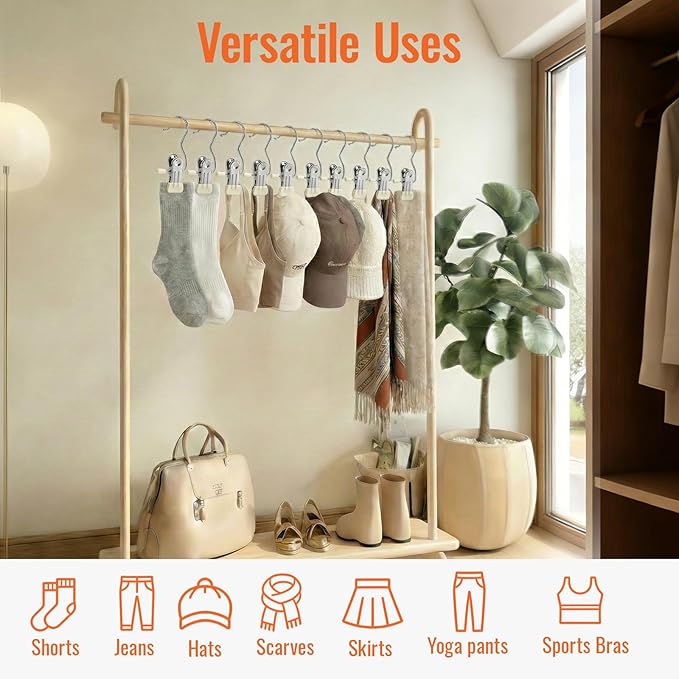 30 Pack Pants Hangers with Clip, Legging Organizer for Closet, Yoga Pants Hangers, Space Saving Hanging Closet Organizer and Storage for Socks, Panties, Underwear, Pants and Jeans (Beige)