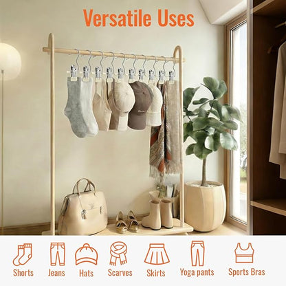 30 Pack Pants Hangers with Clip, Legging Organizer for Closet, Yoga Pants Hangers, Space Saving Hanging Closet Organizer and Storage for Socks, Panties, Underwear, Pants and Jeans (Beige)