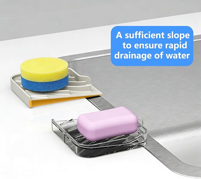 Sponge Holder for Kitchen Sink, Dish Sponge Holder & Soap Tray with Drain, Bathroom Sink Sponge Drying Rack & Perfect Organizer for Dispenser,Bottle,Cup on Sinks or Counter(8"x 4"Cream)