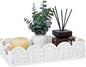CubesLand Bathroom Basket Organizer w/Cut Out Handle, Back of Toilet Paper Storage Baskets for Bathroom Countertop Decorative, Small Scalloped Wicker Basket Also for Home Decor, Living Room, White