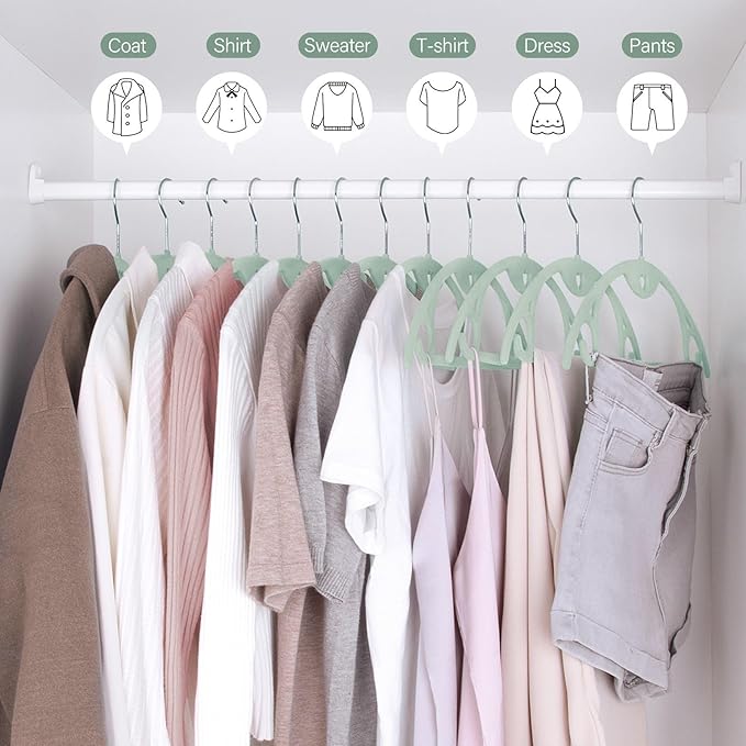 Velvet Hangers 50 Pack: Felt Clothes Hangers Heavy Duty Shirt Sweater Hangers No Shoulder Bump Non Slip Slim Thin Coat Hangers for Closet - Green Multi